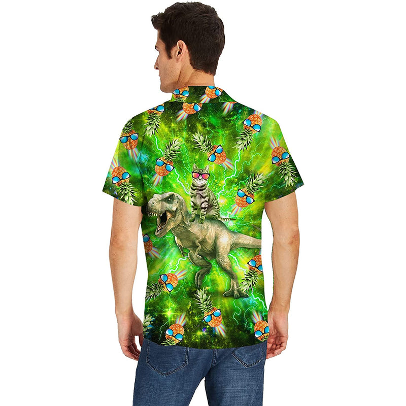Pineapple Cat Riding Dinosaur Novelty Hawaiian Shirt