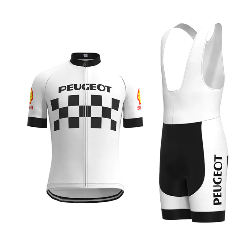 PEUGEOT White Vintage Short Sleeve Cycling Jersey Matching Set