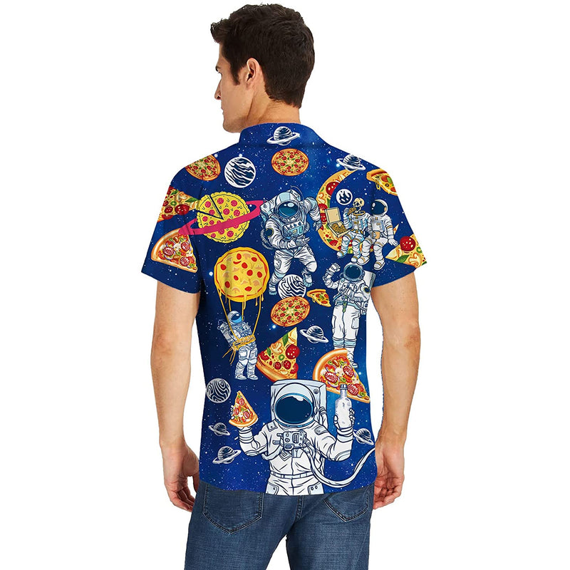 Astronaut Pizza Blue Funny Hawaiian Shirt