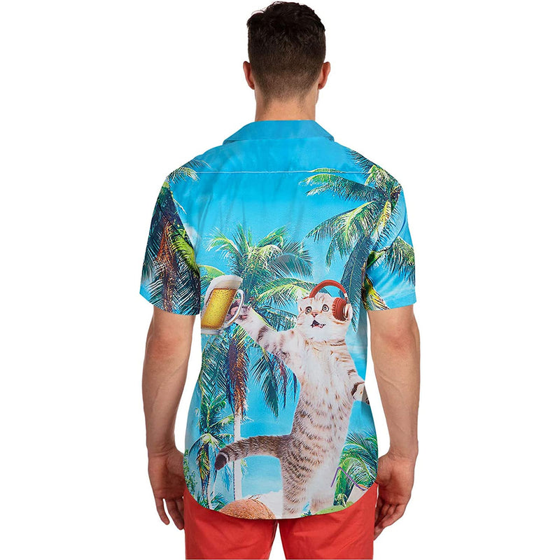 Palm Tree DJ Beer Cat Novelty Hawaiian Shirt