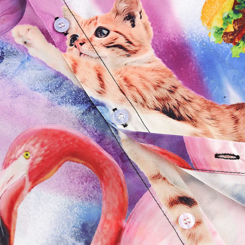 Space Taco Cat Riding Flamingo Funny Hawaiian Shirt