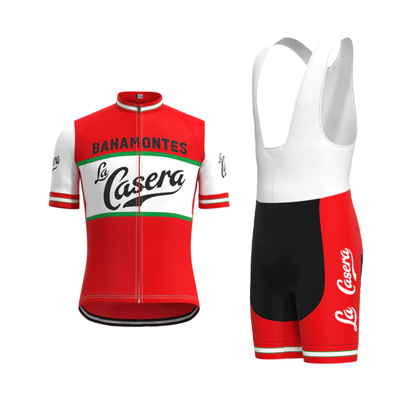 La Casera–Peña Bahamontes Red Vintage Short Sleeve Cycling Jersey Matching Set