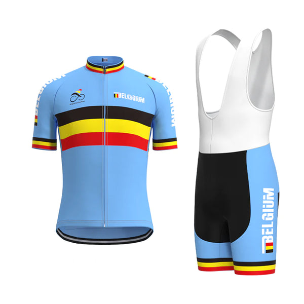 BELGIUM Blue Vintage Short Sleeve Cycling Jersey Matching Set