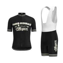 Paris Roubaix Black Vintage Short Sleeve Cycling Jersey Matching Set
