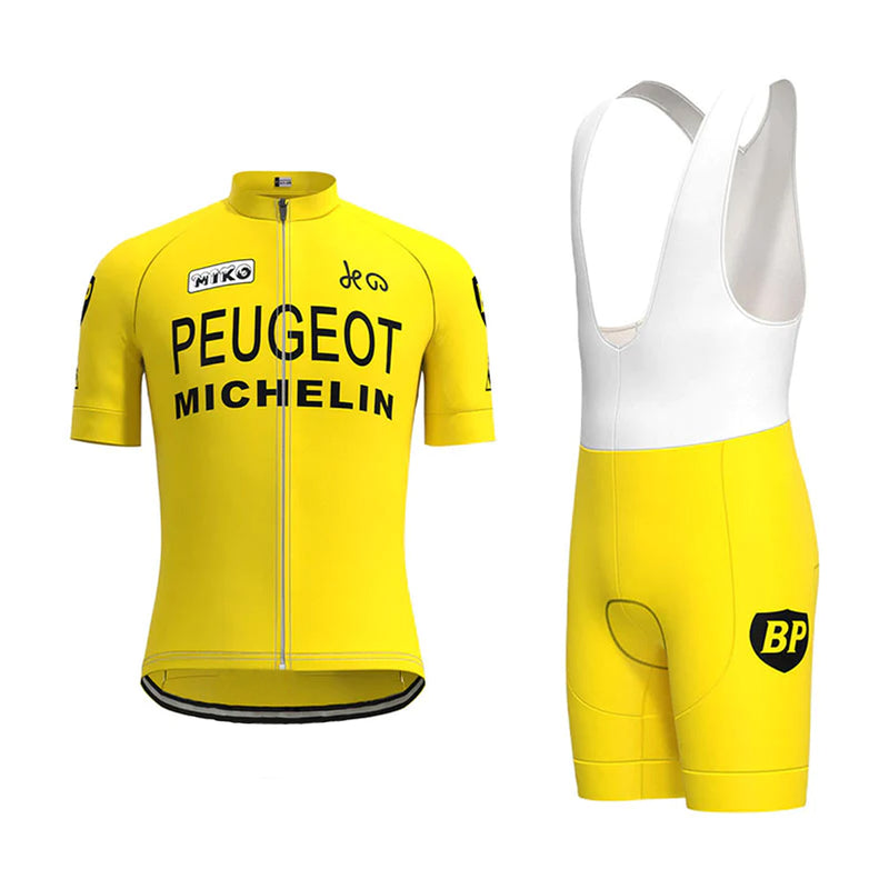 Peugeot Yellow Vintage Short Sleeve Cycling Jersey Matching Set