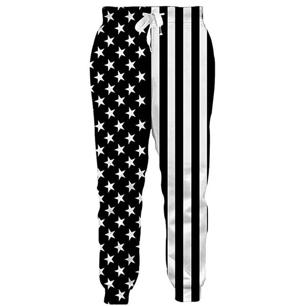 Graphic White Black American Flag Joggers