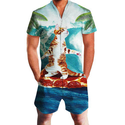 Cat Surfing On Pizza Male Romper