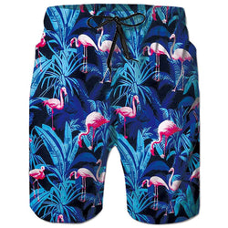 Blue Flamingos Funny Swim Trunks