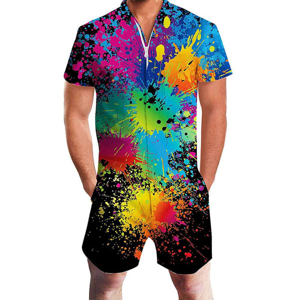 Black Color Paint One Piece Male Romper