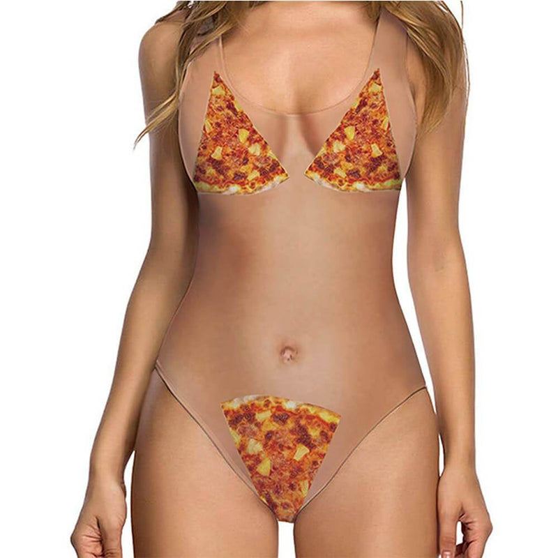 Three Piece Pizza Funny One Piece Bathing Suit Forest Coral
