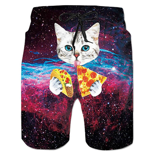 Pizza Taco Cat Funny Swim Trunks