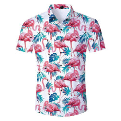 Pink Flamingo Ugly Hawaiian Shirt with Palm Leaf