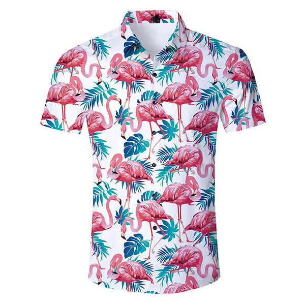 Pink Flamingo Ugly Hawaiian Shirt with Palm Leaf