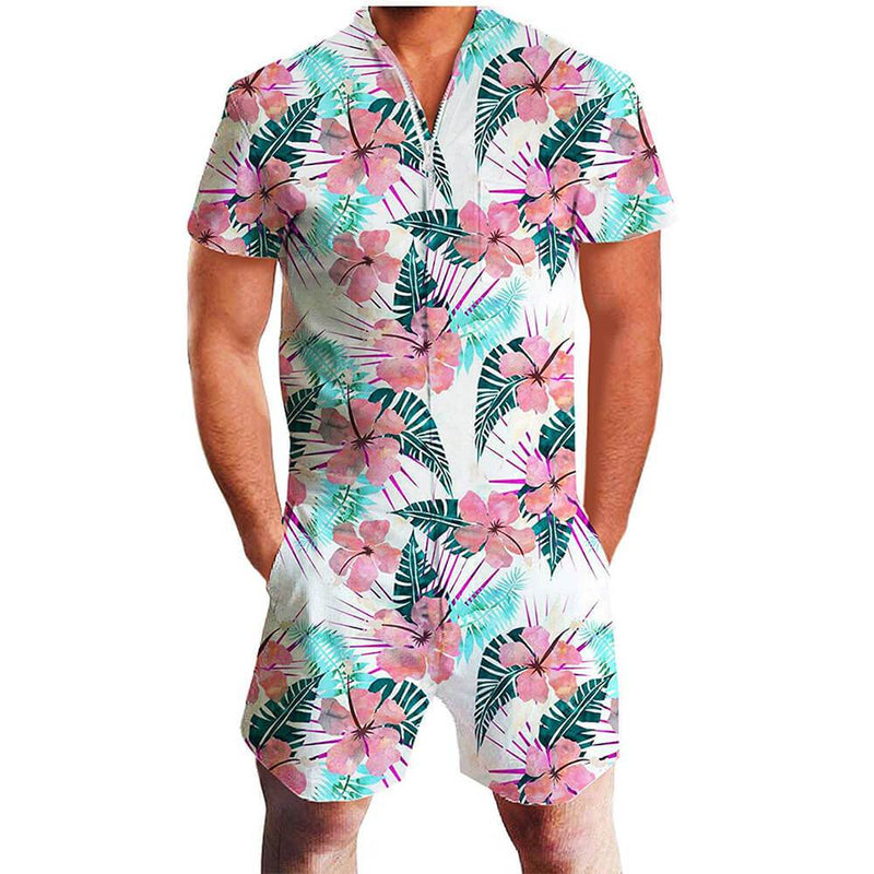 Graphic Tropical Flowers Male Romper