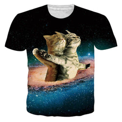 Space Romantic Cats Funny T-Shirt