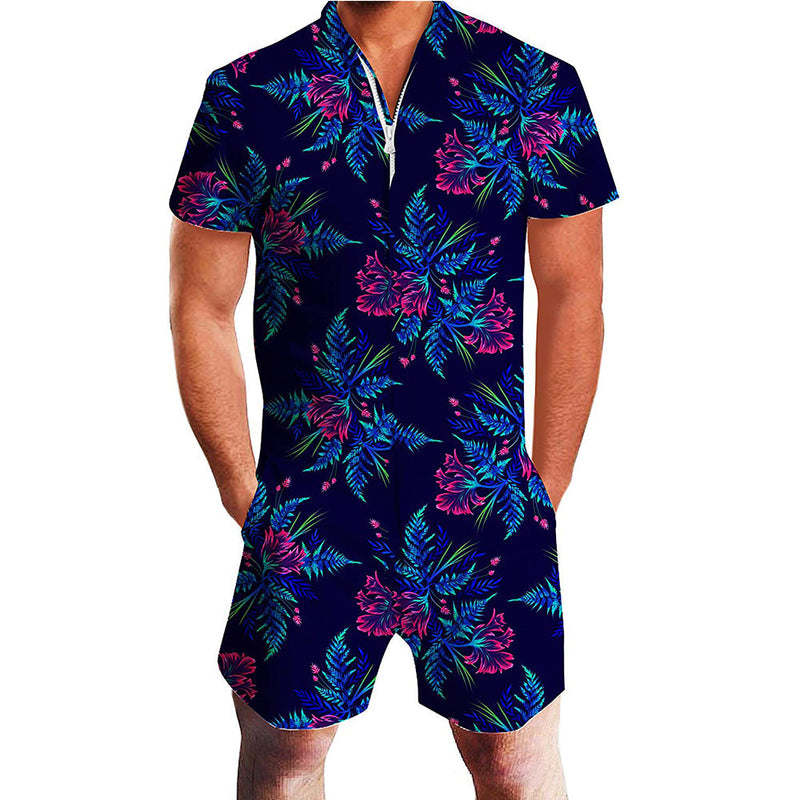 Blue Floral Male Romper