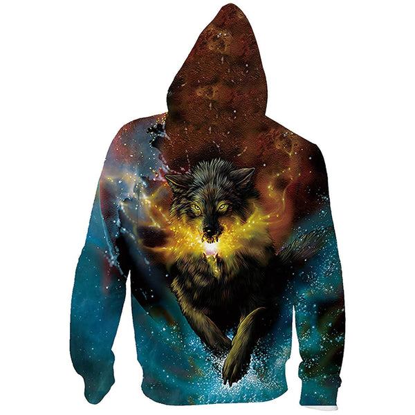 Galaxy Wolf Zip Up Funny Hoodie