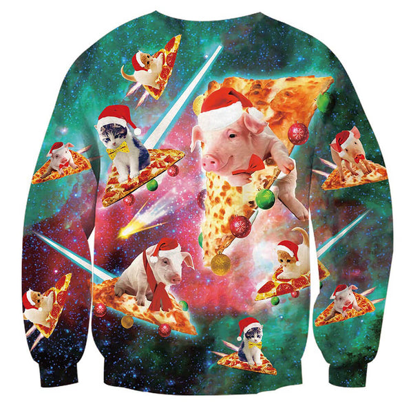 Pig Cat Pizza Ugly Christmas Sweater