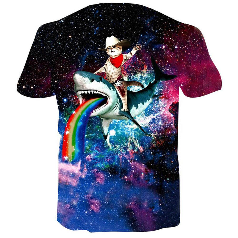 Cat Riding Shark T Shirt