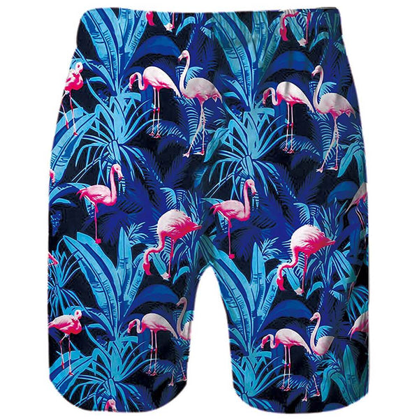 Blue Flamingos Funny Swim Trunks