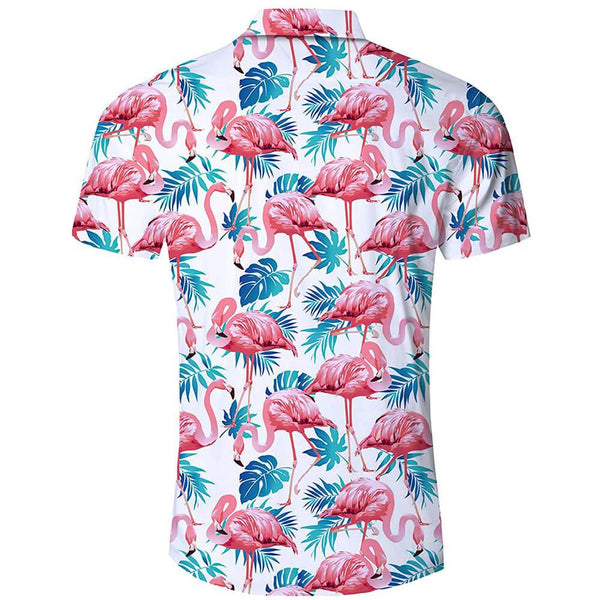 Pink Flamingo Ugly Hawaiian Shirt with Palm Leaf