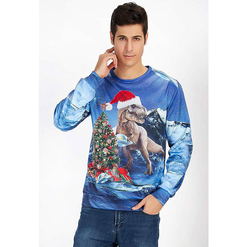 Blue Dinosaur Ugly Christmas Sweater