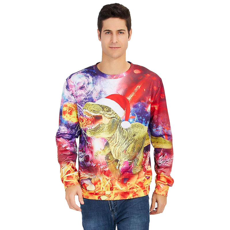 Fire Dinosaur Ugly Christmas Sweater