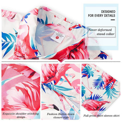 SSLR Men's Flamingo Hawaiian Shirt - Forest Green, Short Sleeve Aloha Button Down, Size Small