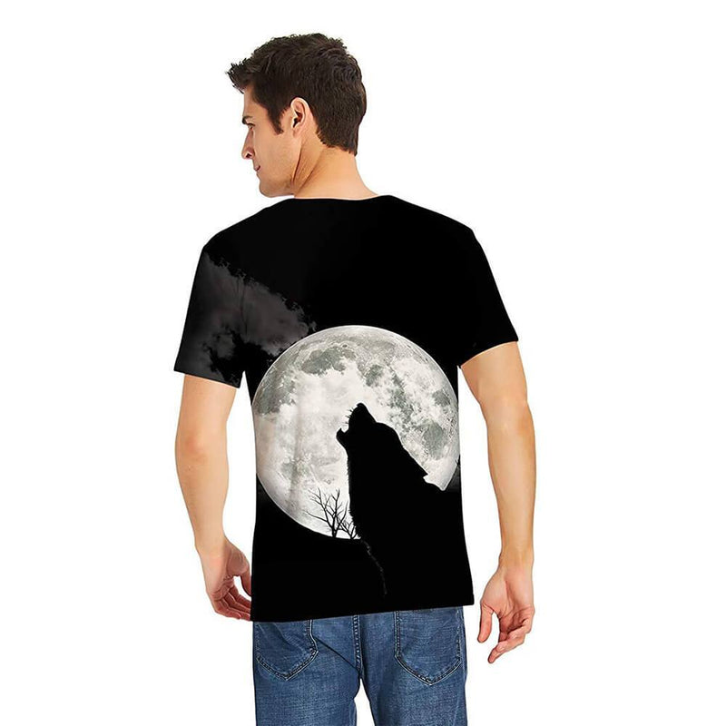 Full Moon Wolf Funny T Shirt Black