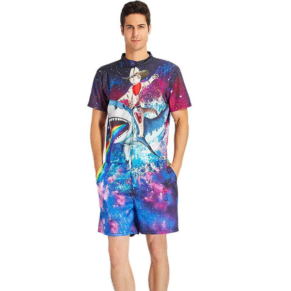 Cat Riding Shark One Piece Male Romper