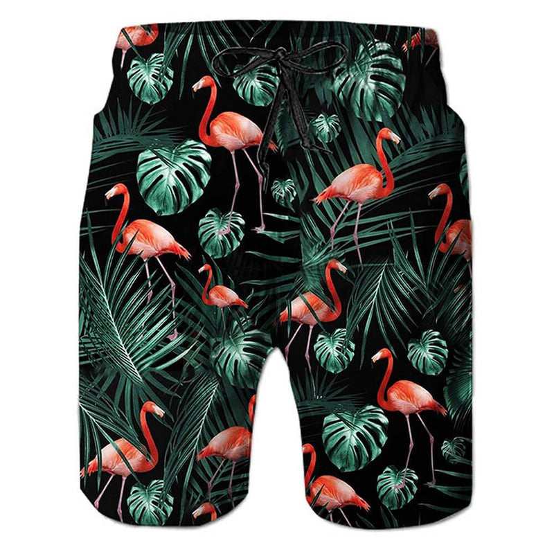 Dark Green Flamingo Funny Swim Trunks