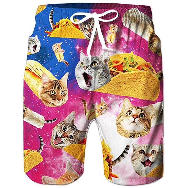 Taco Cat Funny Swim Trunks