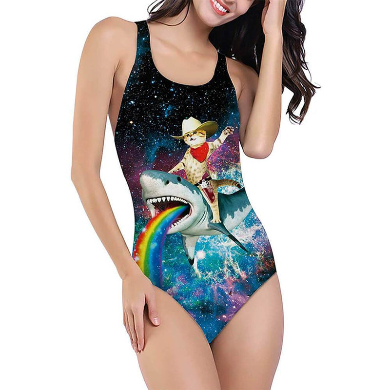 Cat Riding Shark Ugly One Piece Swimsuit