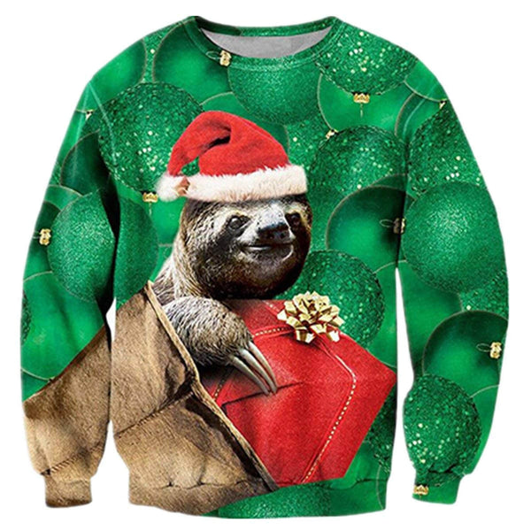 Green Sloth Hat Ugly Christmas Sweater