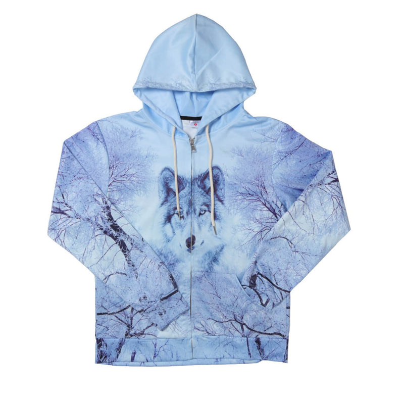 Snow Forest Wolf Zip Up Funny Hoodie