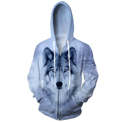 Snow Forest Wolf Zip Up Funny Hoodie