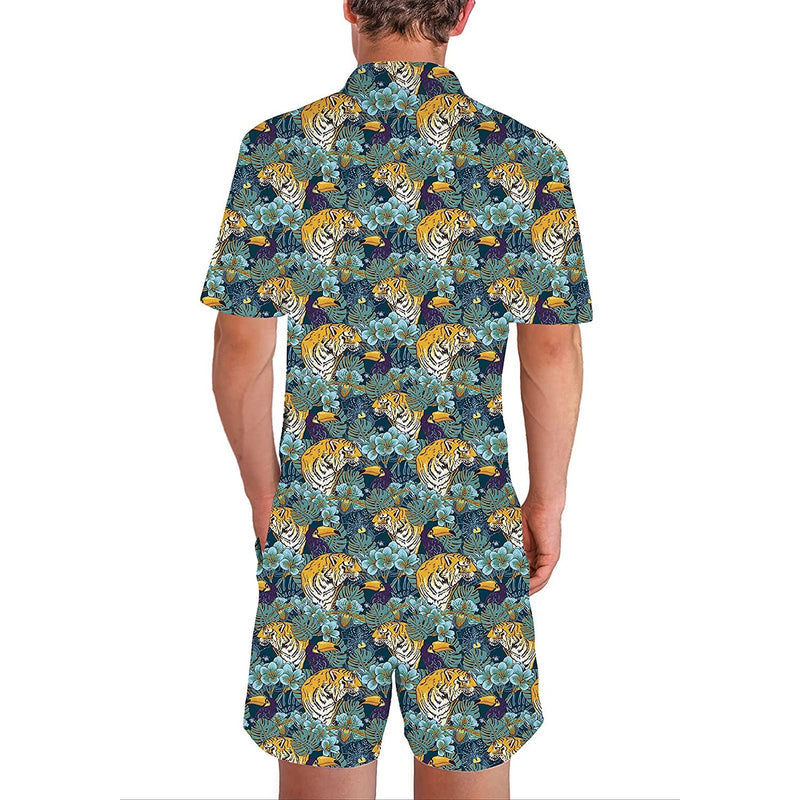 Tiger & Palm Leaf Prints Male Romper