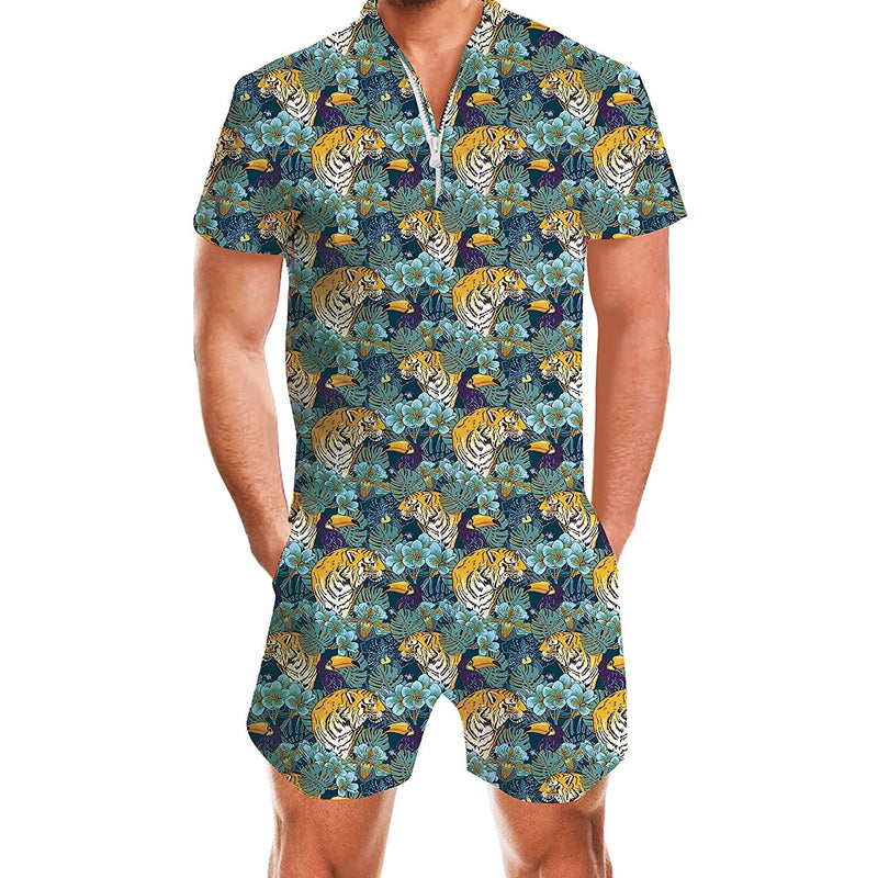 Tiger & Palm Leaf Prints Male Romper