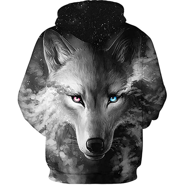 Grey Lighting Eyes Wolf Hoodie