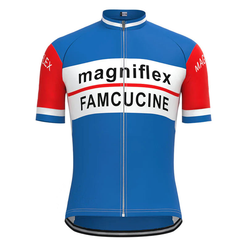 Magniflex Famcucine Blue Short Sleeve Vintage Cycling Jersey Top