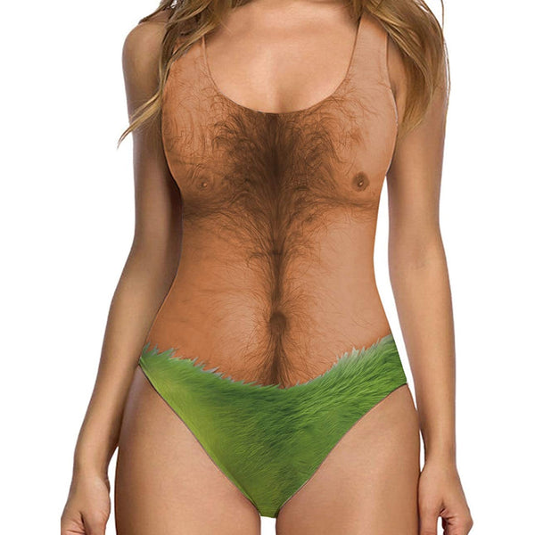Hairy Chest Green Underwear Funny One Piece Swimsuit