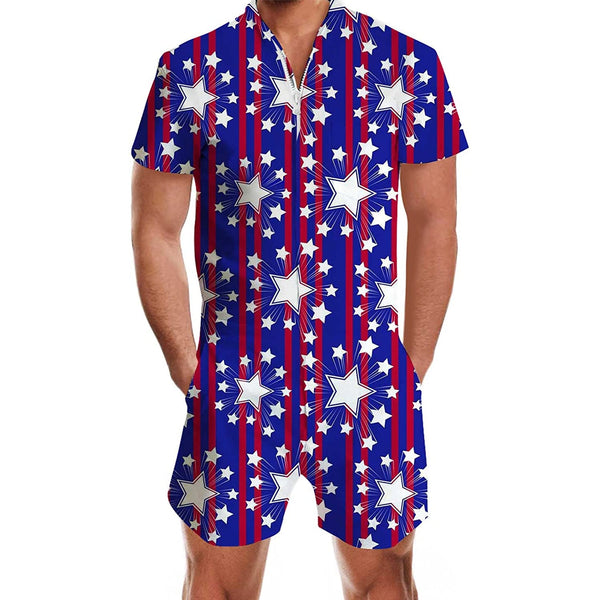 Blue American Flag Men Romper