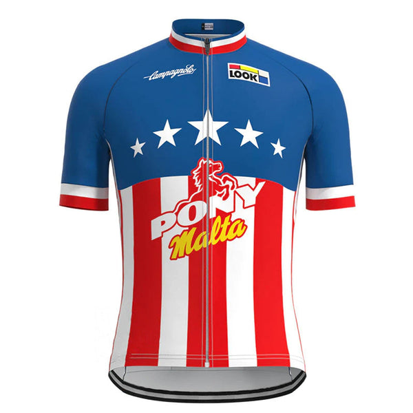 Pony Malta Blue Red Vintage Short Sleeve Cycling Jersey Top