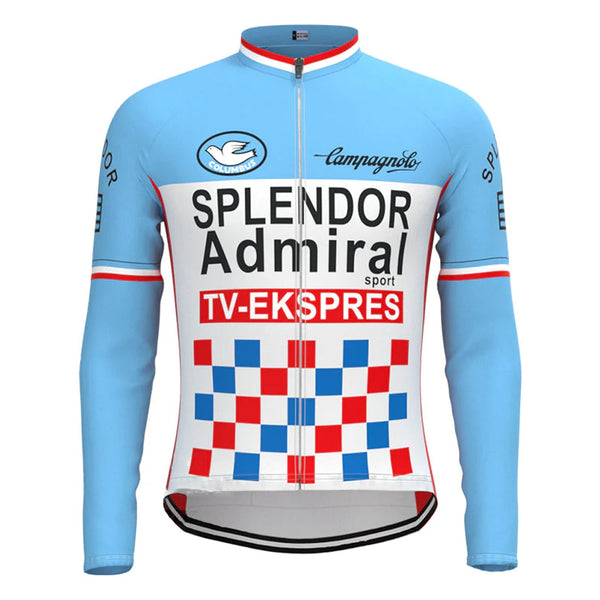 SPLENDOR Blue Vintage Long Sleeve Cycling Jersey Top
