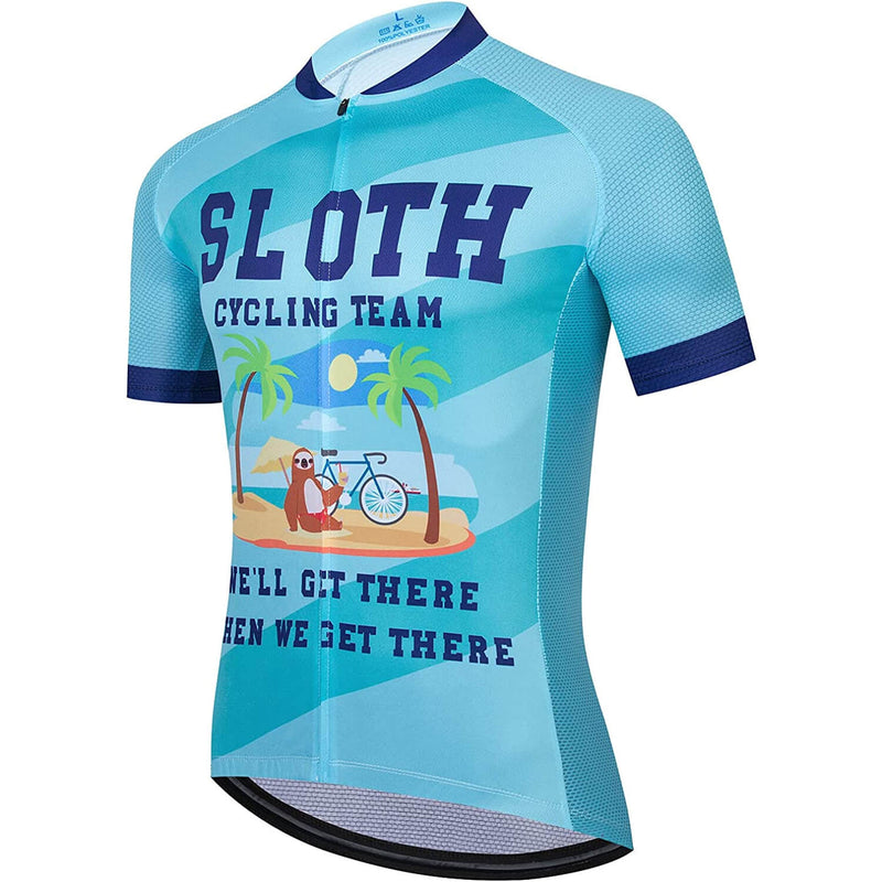 Sloth Palm Tree Beach Men Funny MTB Short Sleeve Cycling Jersey Top