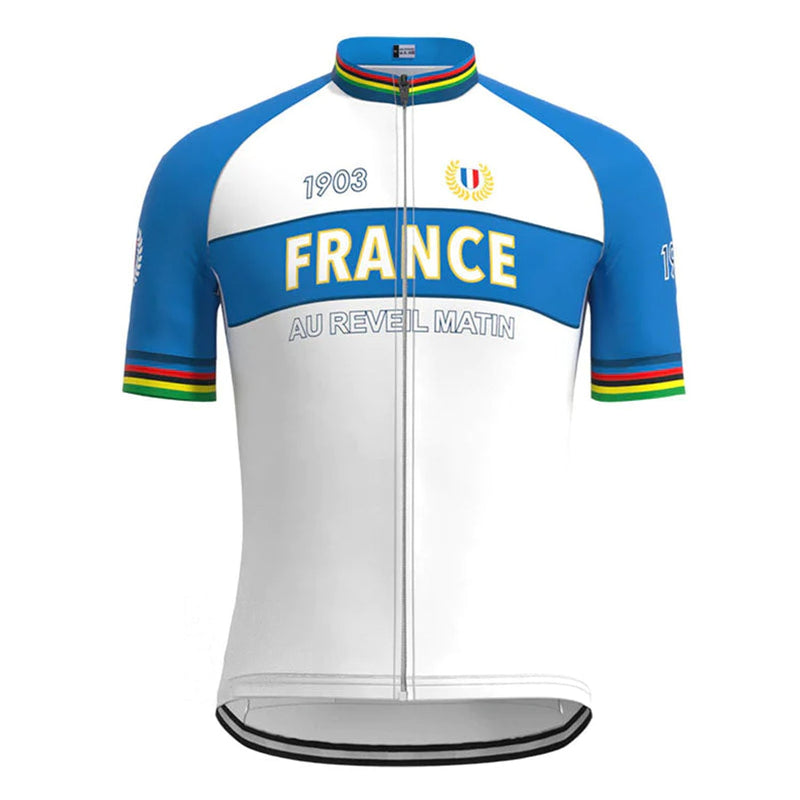France Blue Vintage Short Sleeve Cycling Jersey Top