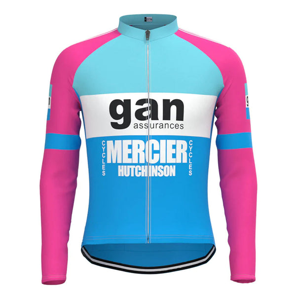 Gan Mercier Hutchinson Blue Pink Vintage Long Sleeve Cycling Jersey Top