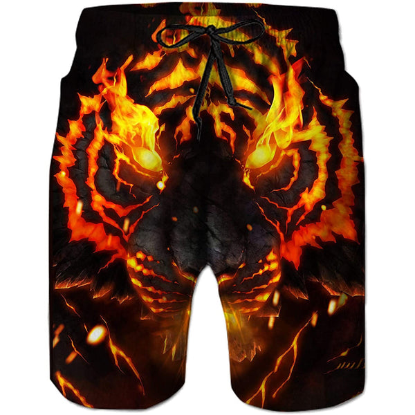 Flame Tiger Funny Swim Trunks