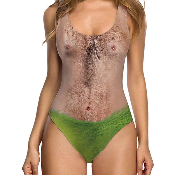 Hairy Chest Grass Funny One Piece Swimsuit