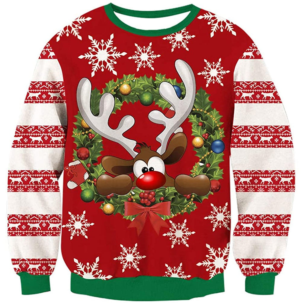 Snow Deer Ugly Christmas Sweater Forest Coral